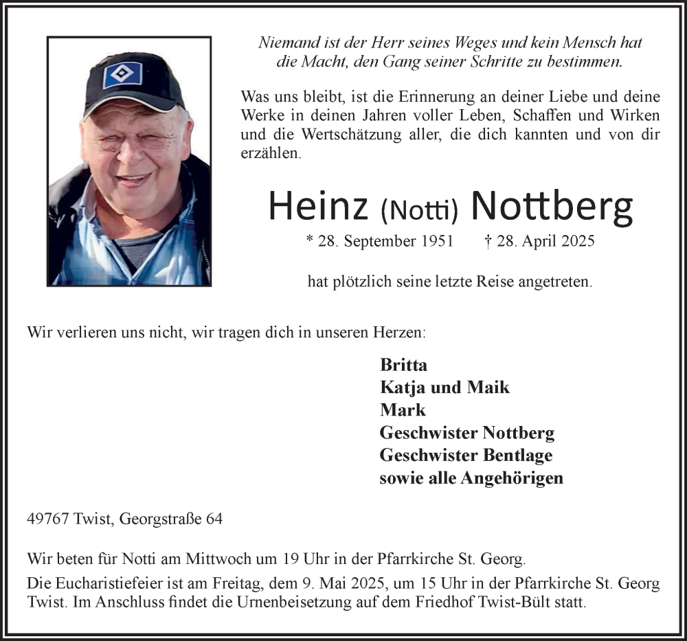  Traueranzeige für Heinz Nottberg vom 06.05.2025 aus Neue Osnabrücker Zeitung GmbH & Co. KG