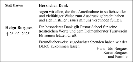 Traueranzeige von Helga Borgaes von DK Medien GmbH & Co. KG