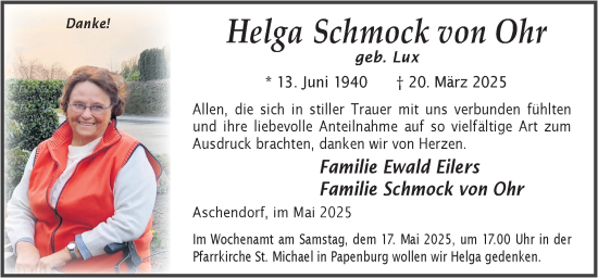 Traueranzeige von Helga Schmock von Ohr von Neue Osnabrücker Zeitung GmbH & Co. KG