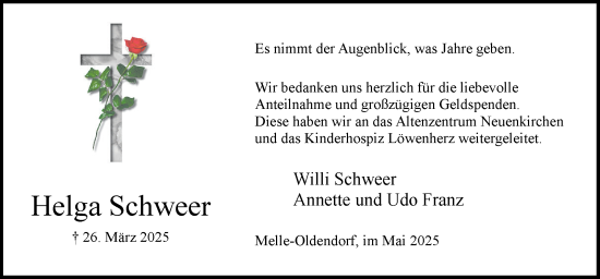 Traueranzeige von Helga Schweer von Neue Osnabrücker Zeitung GmbH & Co. KG