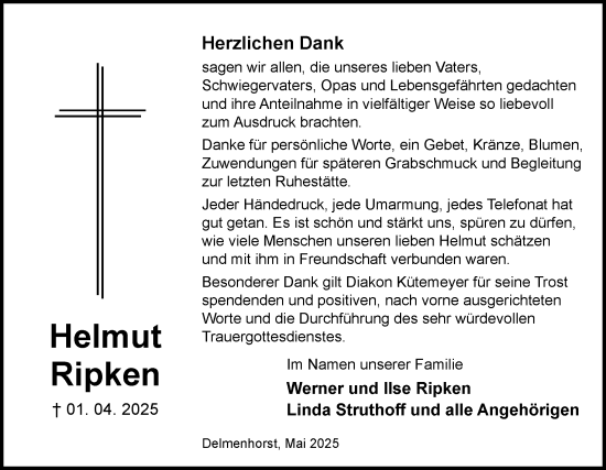 Traueranzeige von Helmut Ripken von DK Medien GmbH & Co. KG