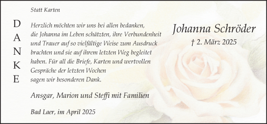 Traueranzeige von Johanna Schröder von Neue Osnabrücker Zeitung GmbH & Co. KG