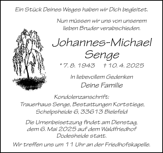 Traueranzeige von Johannes-Michael Senge von Neue Osnabrücker Zeitung GmbH & Co. KG