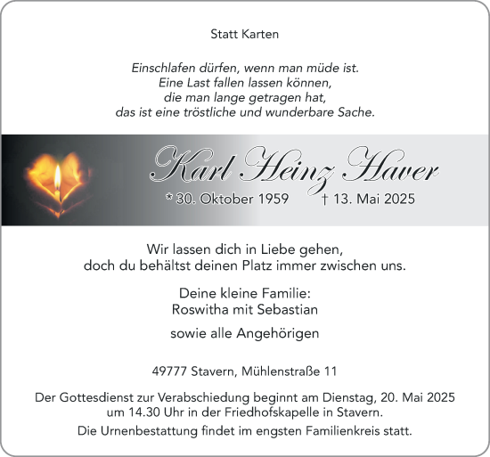 Traueranzeige von Karl-Heinz Haver von Neue Osnabrücker Zeitung GmbH & Co. KG