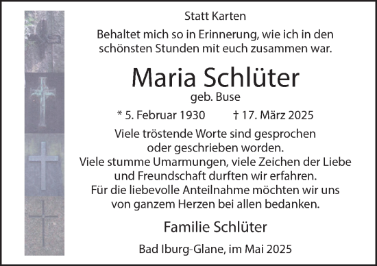 Traueranzeige von Maria Schlüter von Neue Osnabrücker Zeitung GmbH & Co. KG