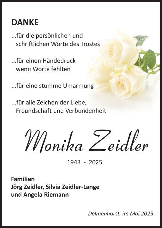 Traueranzeige von Monika Zeidler von DK Medien GmbH & Co. KG