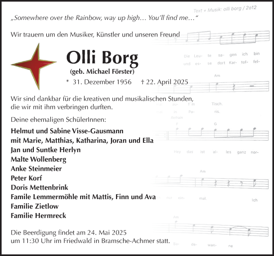 Traueranzeige von Olli Borg von Neue Osnabrücker Zeitung GmbH & Co. KG