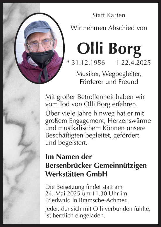 Traueranzeige von Olli Borg von Neue Osnabrücker Zeitung GmbH & Co. KG