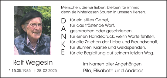 Traueranzeige von Rolf Wegesin von Neue Osnabrücker Zeitung GmbH & Co. KG