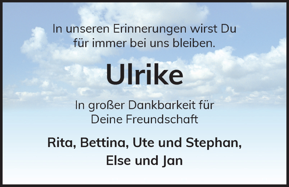  Traueranzeige für Ulrike  vom 17.05.2025 aus DK Medien GmbH & Co. KG