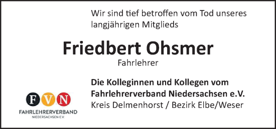 Traueranzeige von Friedbert Ohsmer von DK Medien GmbH & Co. KG