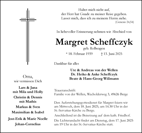 Traueranzeige von Margret Scheffczyk von Neue Osnabrücker Zeitung GmbH &amp; Co. KG