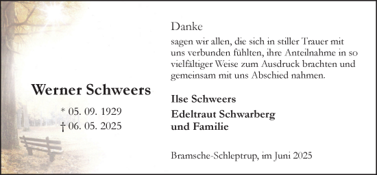 Traueranzeige von Werner Schweers von Neue Osnabrücker Zeitung GmbH & Co. KG