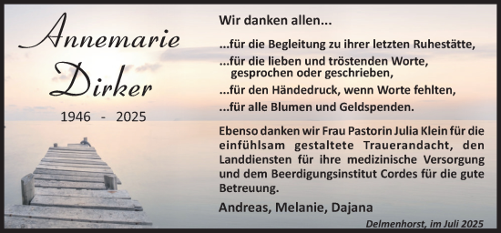 Traueranzeige von Annemarie Dirker von DK Medien GmbH & Co. KG