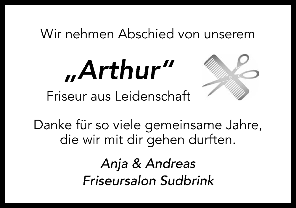  Traueranzeige für Arthur  vom 12.07.2025 aus DK Medien GmbH & Co. KG