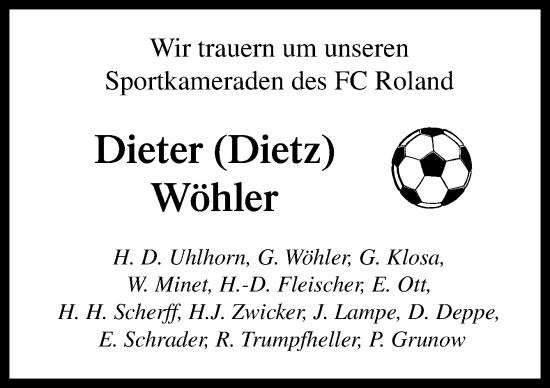 Traueranzeige von Dieter Wöhler von DK Medien GmbH & Co. KG