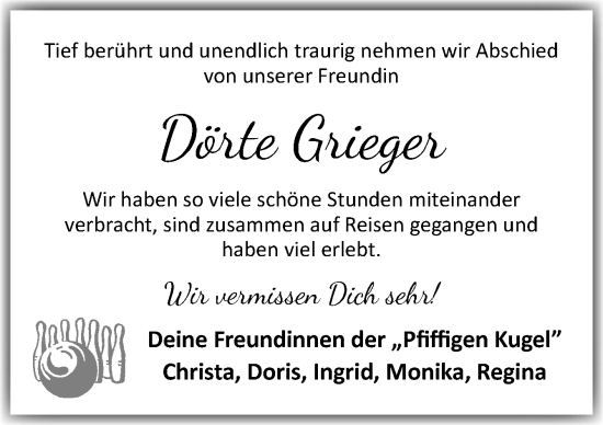 Traueranzeige von Dörte Grieger von DK Medien GmbH & Co. KG