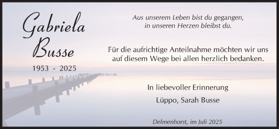Traueranzeige von Gabriela Busse von DK Medien GmbH & Co. KG