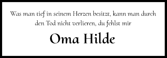 Traueranzeige von Oma Hilde  von DK Medien GmbH & Co. KG