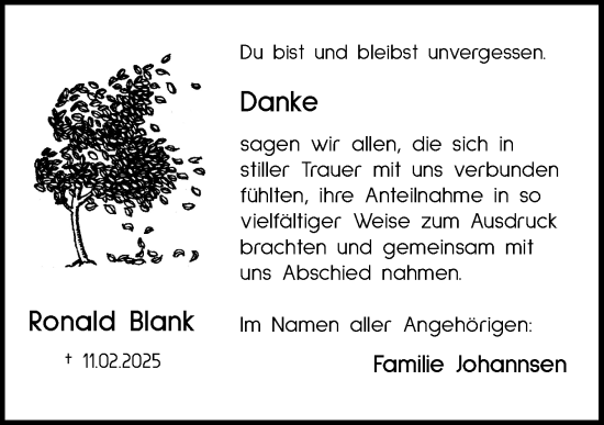 Traueranzeige von Ronald Blank von DK Medien GmbH & Co. KG