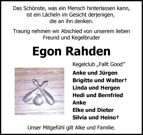 Traueranzeige von Egon Rahden von DK Medien GmbH & Co. KG