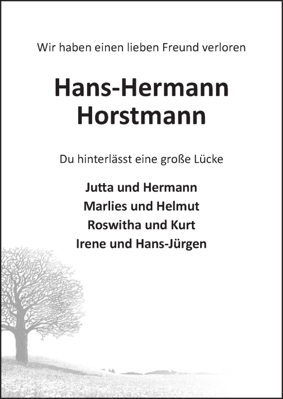 Traueranzeige von Hans-Hermann Horstmann von DK Medien GmbH & Co. KG