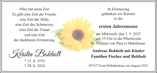 Traueranzeige von Kerstin Bokholt von Neue Osnabrücker Zeitung GmbH & Co. KG