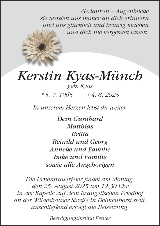 Traueranzeige von Kerstin Kyas-Münch von DK Medien GmbH & Co. KG