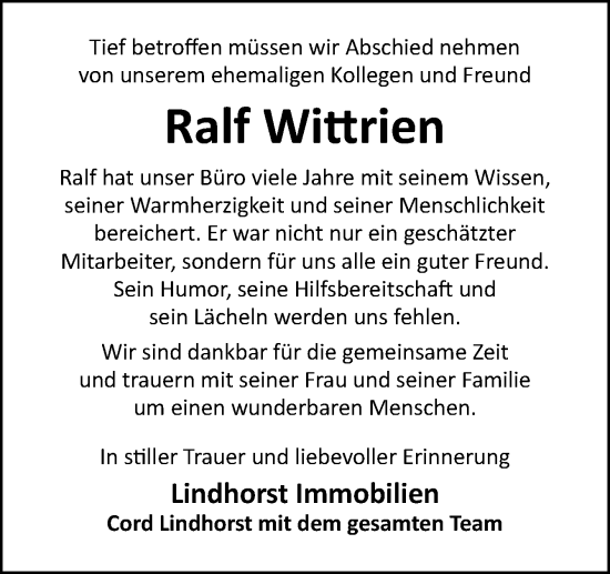 Traueranzeige von Ralf Wittrien von DK Medien GmbH & Co. KG