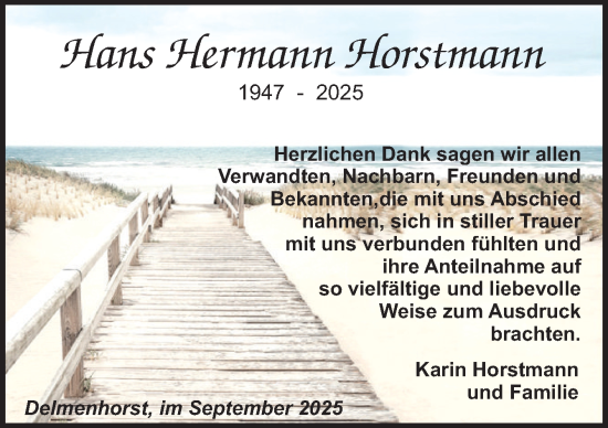 Traueranzeige von Hans Hermann Horstmann von DK Medien GmbH & Co. KG