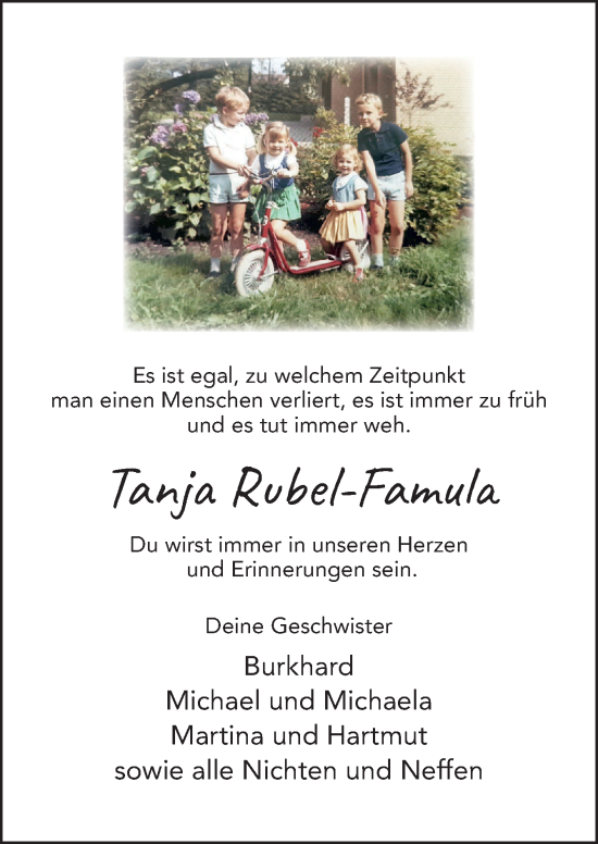 Traueranzeige von Tanja Rubel-Famula von DK Medien GmbH & Co. KG