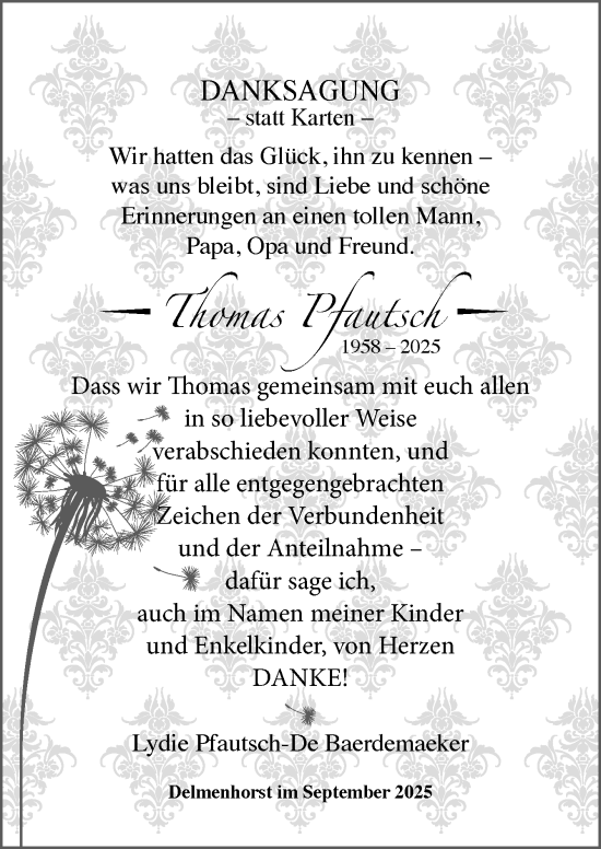 Traueranzeige von Thomas Pfautsch von DK Medien GmbH & Co. KG