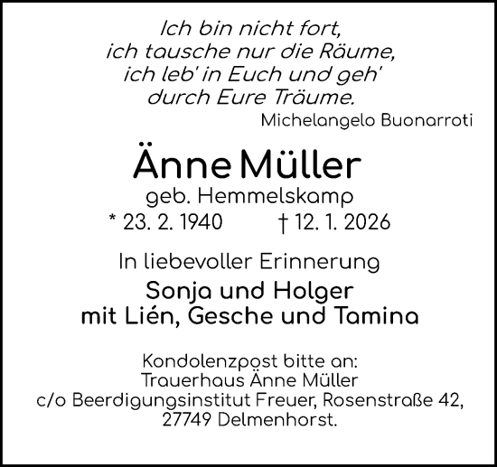 Traueranzeige von Änne Müller von DK Medien GmbH & Co. KG
