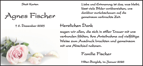 Traueranzeige von Agnes Fischer von Neue Osnabrücker Zeitung GmbH & Co. KG