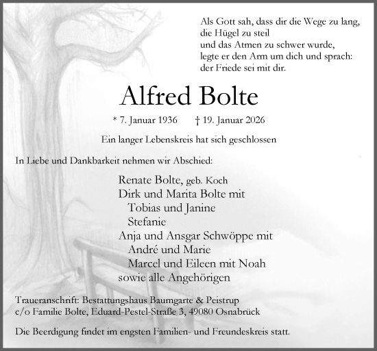 Traueranzeige von Alfred Bolte von Neue Osnabrücker Zeitung GmbH & Co. KG