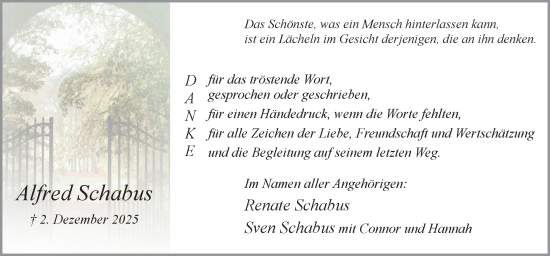Traueranzeige von Alfred Schabus von Neue Osnabrücker Zeitung GmbH & Co. KG