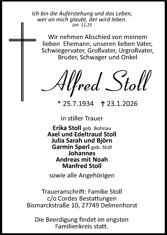 Traueranzeige von Alfred Stoll von DK Medien GmbH & Co. KG