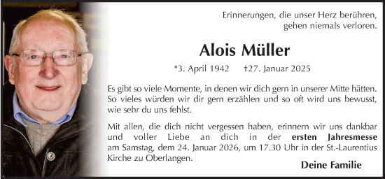 Traueranzeige von Alois Müller von Neue Osnabrücker Zeitung GmbH & Co. KG