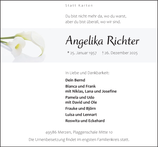 Traueranzeige von Angelika Richter von Neue Osnabrücker Zeitung GmbH & Co. KG