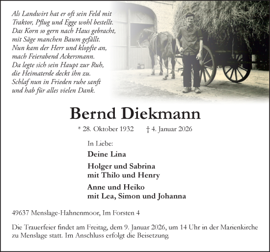 Traueranzeige von Bernd Diekmann von Neue Osnabrücker Zeitung GmbH & Co. KG
