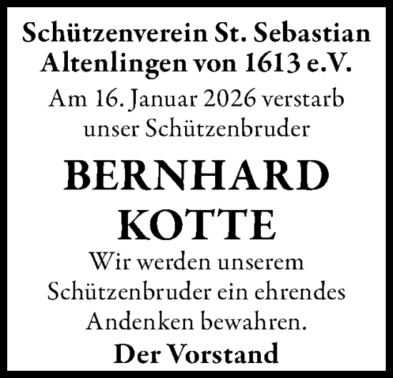 Traueranzeige von Bernhard Kotte von Neue Osnabrücker Zeitung GmbH & Co. KG