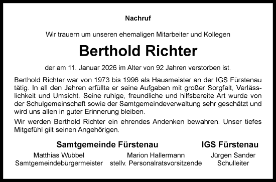 Traueranzeige von Berthold Richter von Neue Osnabrücker Zeitung GmbH & Co. KG