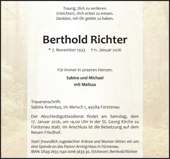 Traueranzeige von Berthold Richter von Neue Osnabrücker Zeitung GmbH & Co. KG