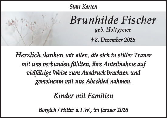 Traueranzeige von Brunhilde Fischer von Neue Osnabrücker Zeitung GmbH & Co. KG