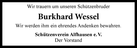 Traueranzeige von Burkhard Wessel von Neue Osnabrücker Zeitung GmbH & Co. KG