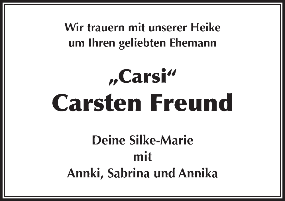  Traueranzeige für Carsten Freund vom 10.01.2026 aus Neue Osnabrücker Zeitung GmbH & Co. KG