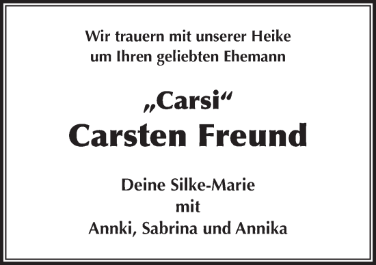 Traueranzeige von Carsten Freund von Neue Osnabrücker Zeitung GmbH & Co. KG