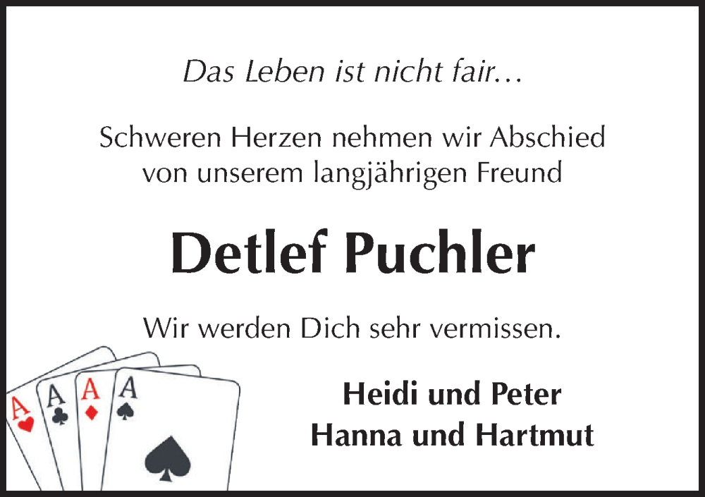  Traueranzeige für Detlef Puchler vom 17.01.2026 aus DK Medien GmbH & Co. KG