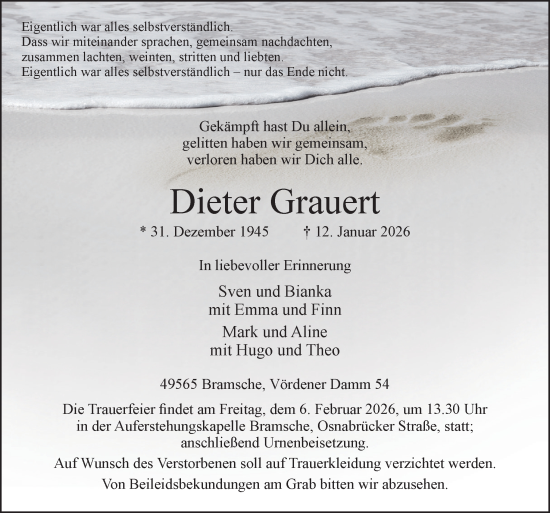 Traueranzeige von Dieter Grauert von Neue Osnabrücker Zeitung GmbH & Co. KG