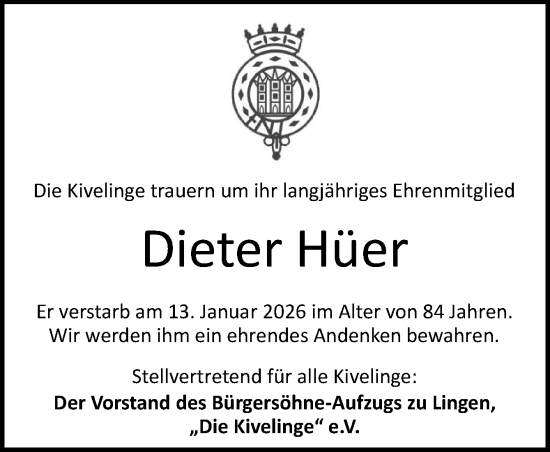 Traueranzeige von Dieter Hüer von Neue Osnabrücker Zeitung GmbH & Co. KG